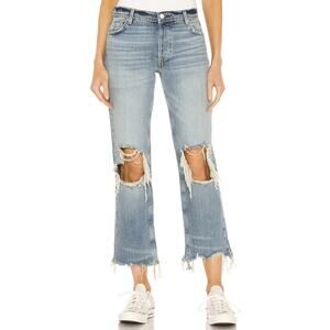 FREE PEOPLE We The Free Maggie Mid Rise Straight Leg Distressed Jeans 29 Grunge